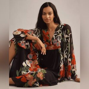 FARM for ANTHROPOLOGIE Rio Floral Maxi Dress - Black, Red, Green, Pink